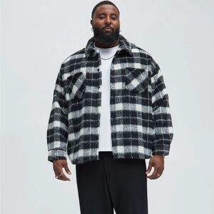 NWT NovaMen Mens Black Plaid Oversized Wool Shacket Flannel L